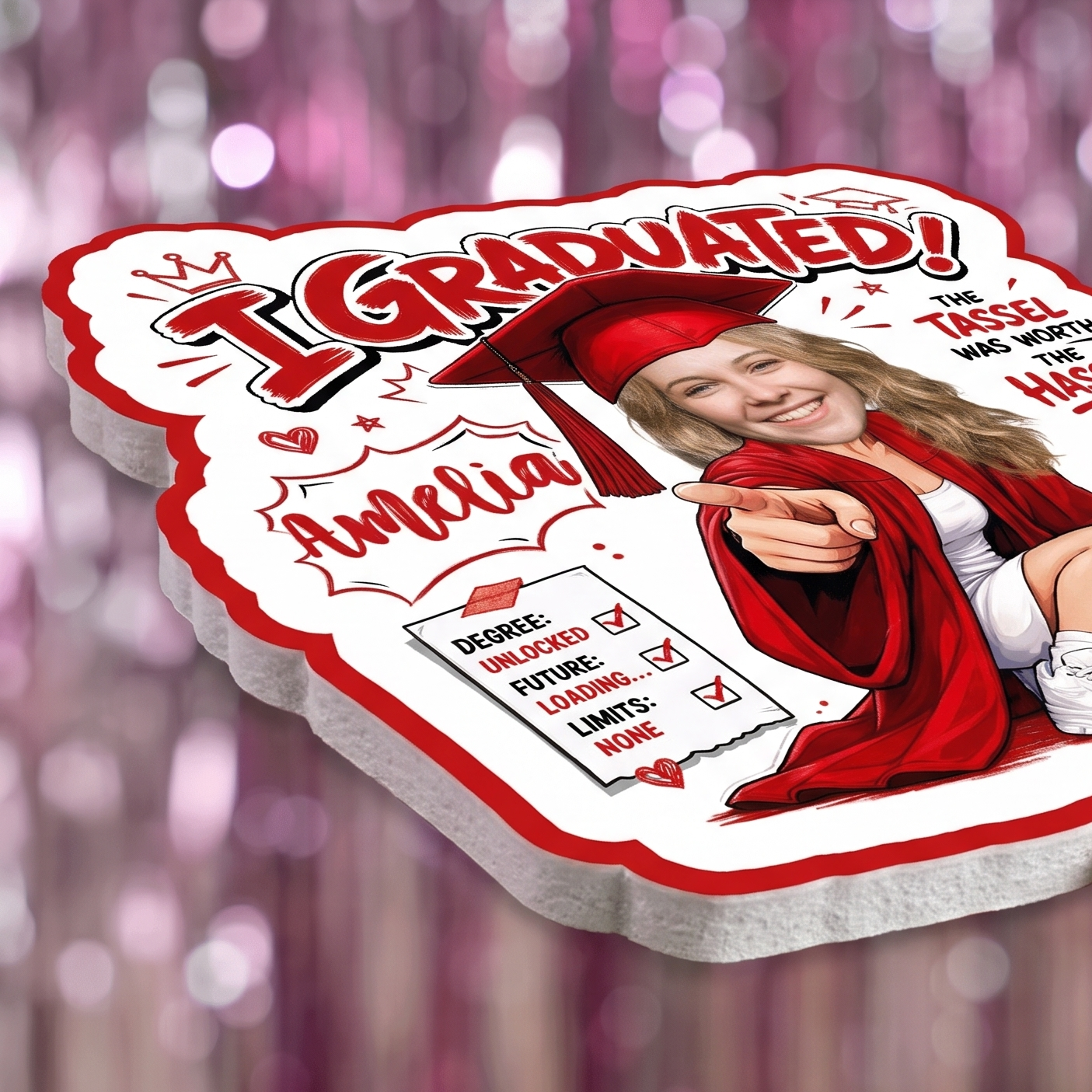 Personalized I Graduated Custom Shape Photo Hand Fan, Graduation Fan with Photo & Name