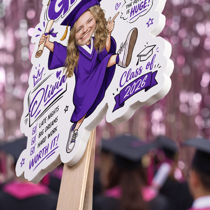 Graduated and Unstoppable Custom Shape Photo Hand Fan with Photo, Name Graduation Party Fan