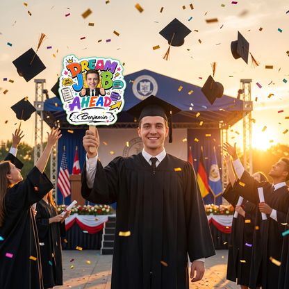 Personalized Dream Job Ahead Custom Shape Photo Hand Fan, Graduation Fan with Photo & Name