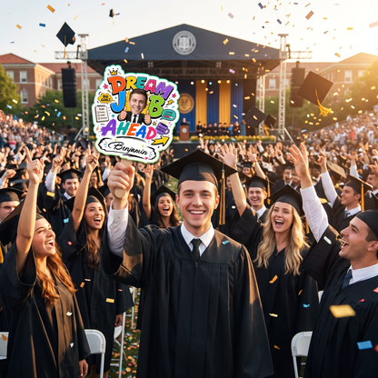 Personalized Dream Job Ahead Custom Shape Photo Hand Fan, Graduation Fan with Photo & Name