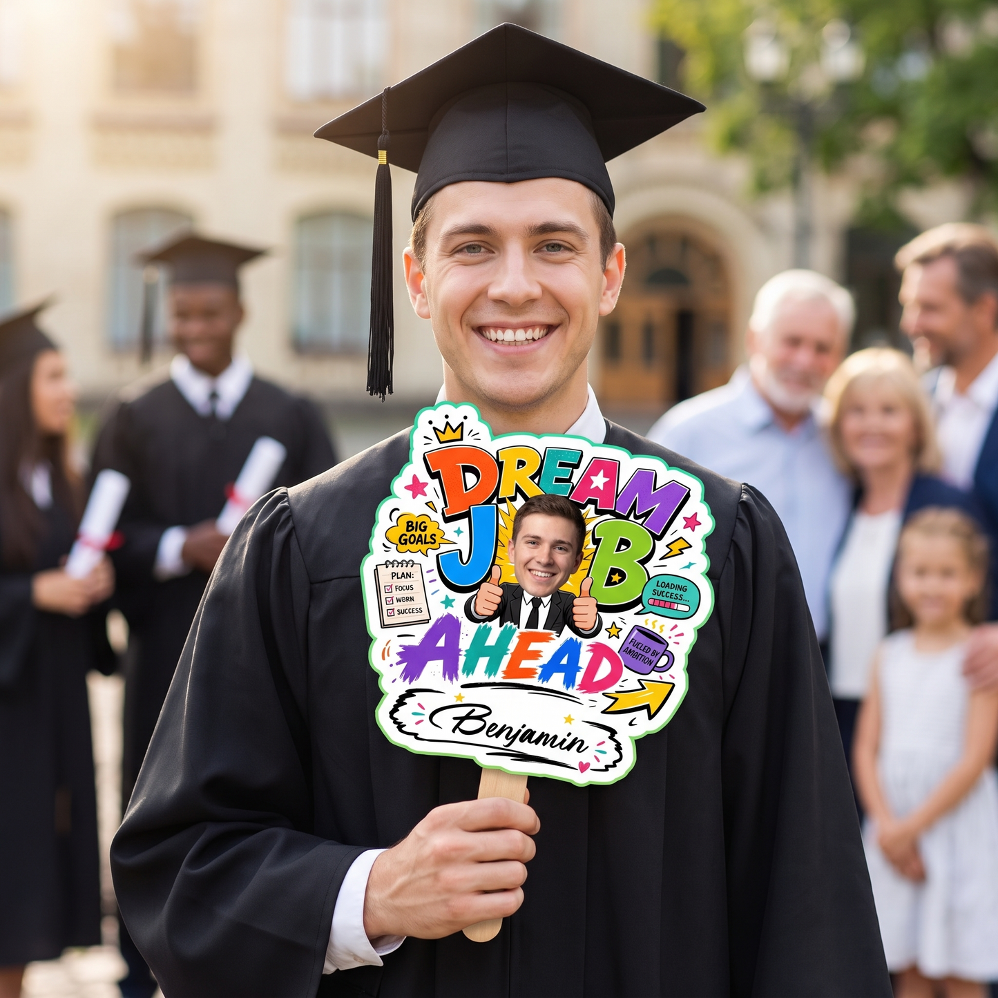 Personalized Dream Job Ahead Custom Shape Photo Hand Fan, Graduation Fan with Photo & Name