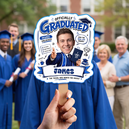 Officially Graduated Custom Shape Photo Hand Fan with Photo, Name Graduation Party Fan
