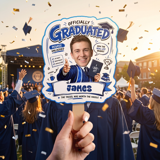 Officially Graduated Custom Shape Photo Hand Fan with Photo, Name Graduation Party Fan