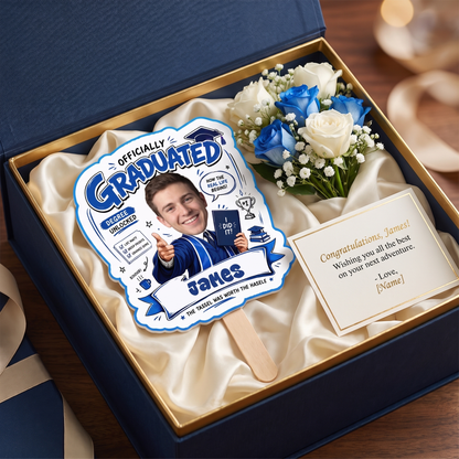 Officially Graduated Custom Shape Photo Hand Fan with Photo, Name Graduation Party Fan