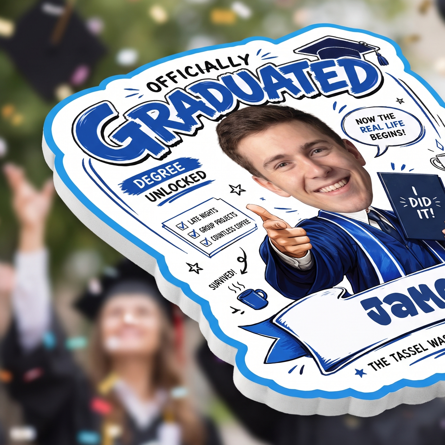 Officially Graduated Custom Shape Photo Hand Fan with Photo, Name Graduation Party Fan