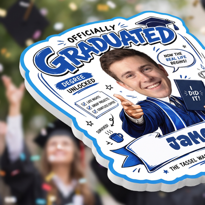 Officially Graduated Custom Shape Photo Hand Fan with Photo, Name Graduation Party Fan