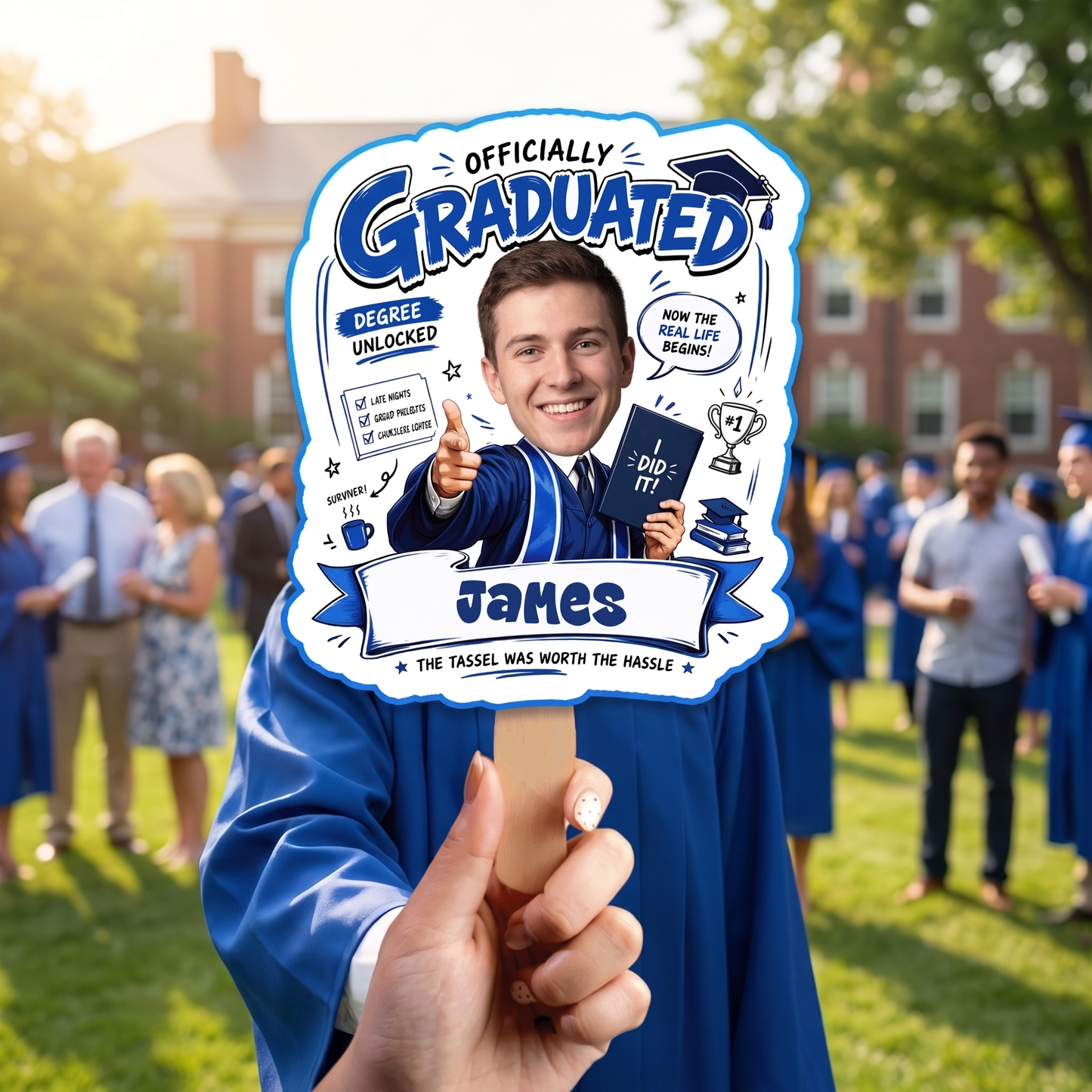 Officially Graduated Custom Shape Photo Hand Fan with Photo, Name Graduation Party Fan