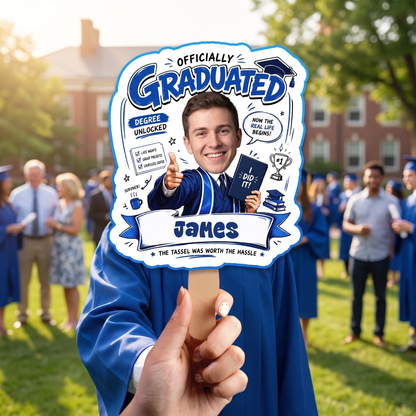 Officially Graduated Custom Shape Photo Hand Fan with Photo, Name Graduation Party Fan