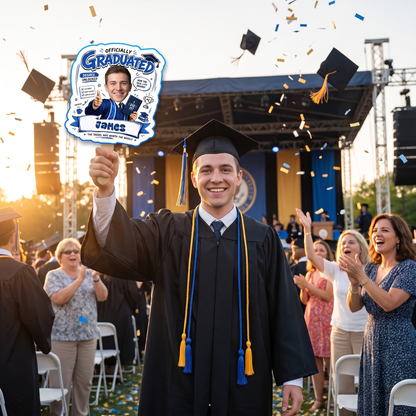 Officially Graduated Custom Shape Photo Hand Fan with Photo, Name Graduation Party Fan