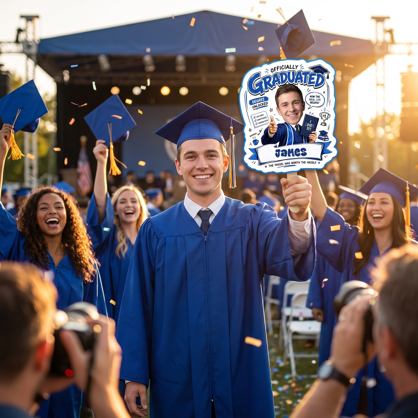 Officially Graduated Custom Shape Photo Hand Fan with Photo, Name Graduation Party Fan