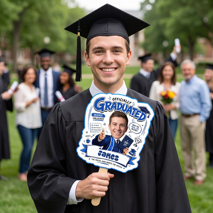 Officially Graduated Custom Shape Photo Hand Fan with Photo, Name Graduation Party Fan
