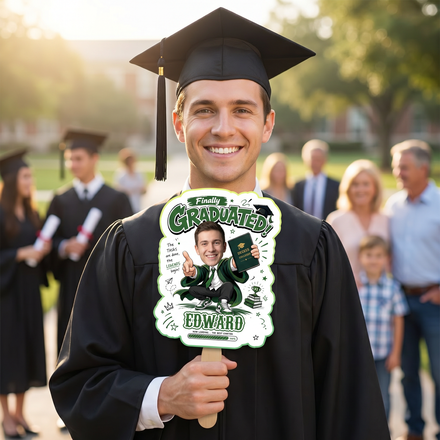 Finally Graduated Custom Shape Photo Hand Fan with Photo, Name Graduation Party Fan