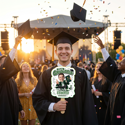 Finally Graduated Custom Shape Photo Hand Fan with Photo, Name Graduation Party Fan
