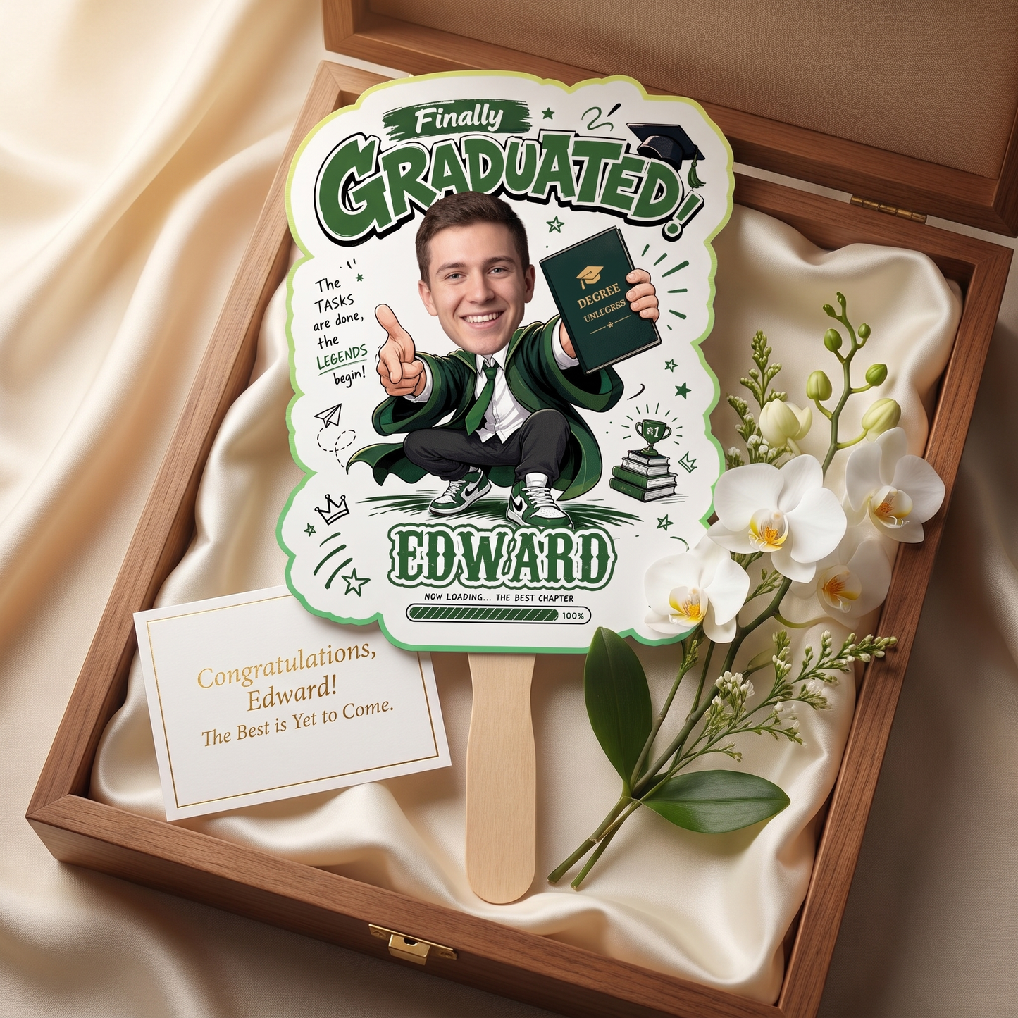 Finally Graduated Custom Shape Photo Hand Fan with Photo, Name Graduation Party Fan