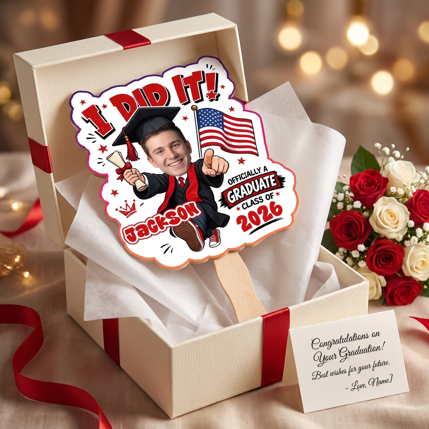 I Did It Officially a Graduate Custom Shape Photo Hand Fan with Photo, Name Graduation Party Fan