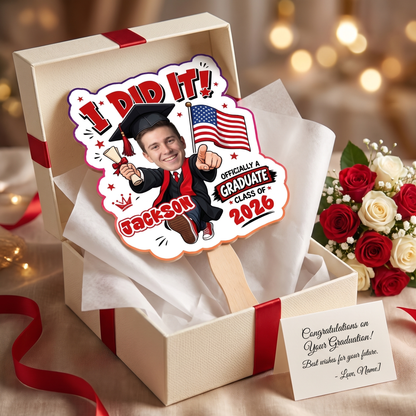 I Did It Officially a Graduate Custom Shape Photo Hand Fan with Photo, Name Graduation Party Fan