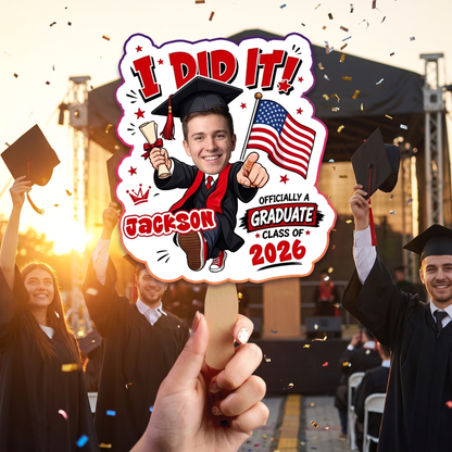 I Did It Officially a Graduate Custom Shape Photo Hand Fan with Photo, Name Graduation Party Fan