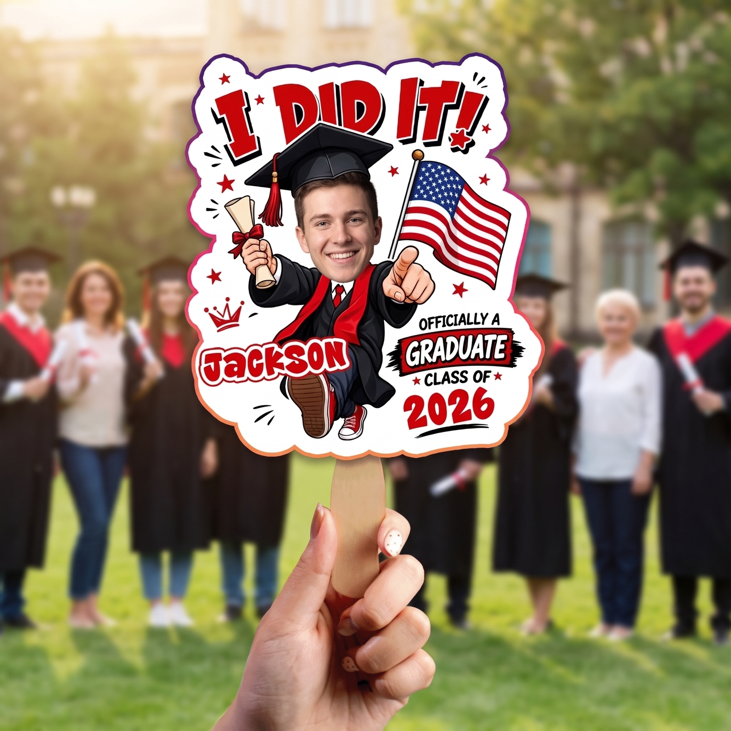 I Did It Officially a Graduate Custom Shape Photo Hand Fan with Photo, Name Graduation Party Fan