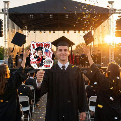 I Did It Officially a Graduate Custom Shape Photo Hand Fan with Photo, Name Graduation Party Fan