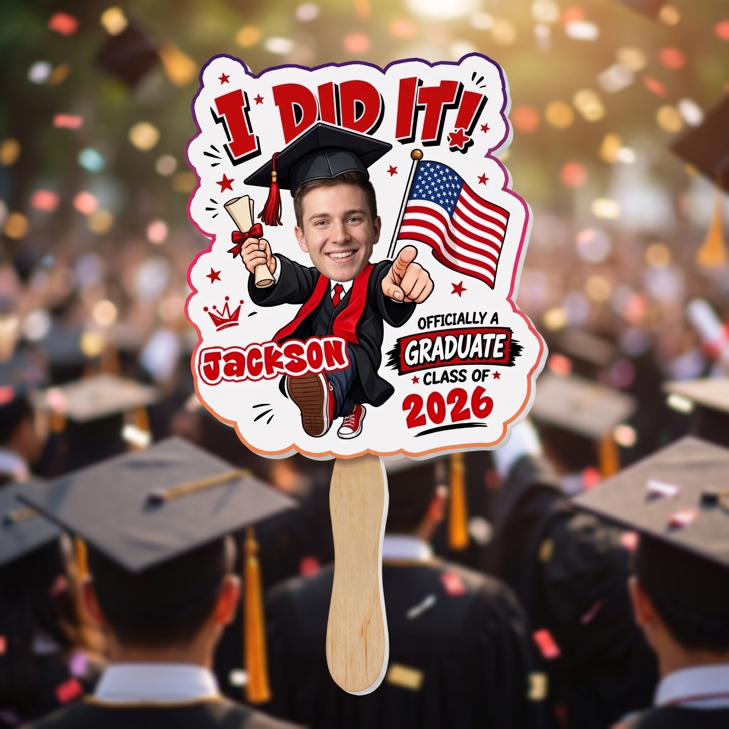I Did It Officially a Graduate Custom Shape Photo Hand Fan with Photo, Name Graduation Party Fan