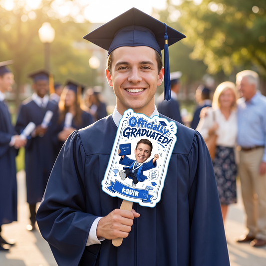 Personalized Officially Graduated Custom Shape Photo Hand Fan, Graduation Fan with Photo & Name
