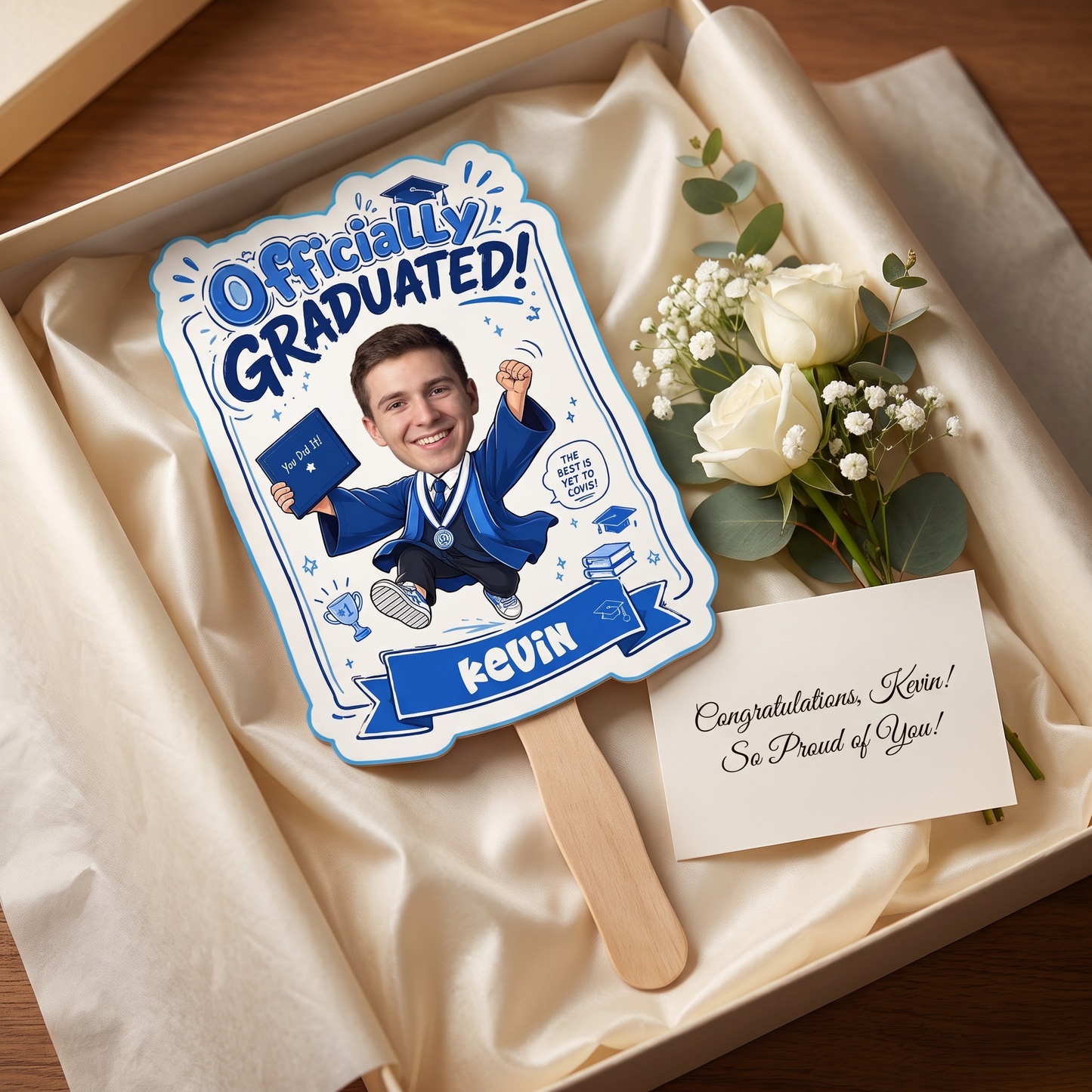 Personalized Officially Graduated Custom Shape Photo Hand Fan, Graduation Fan with Photo & Name