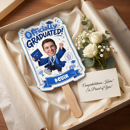 Personalized Officially Graduated Custom Shape Photo Hand Fan, Graduation Fan with Photo & Name