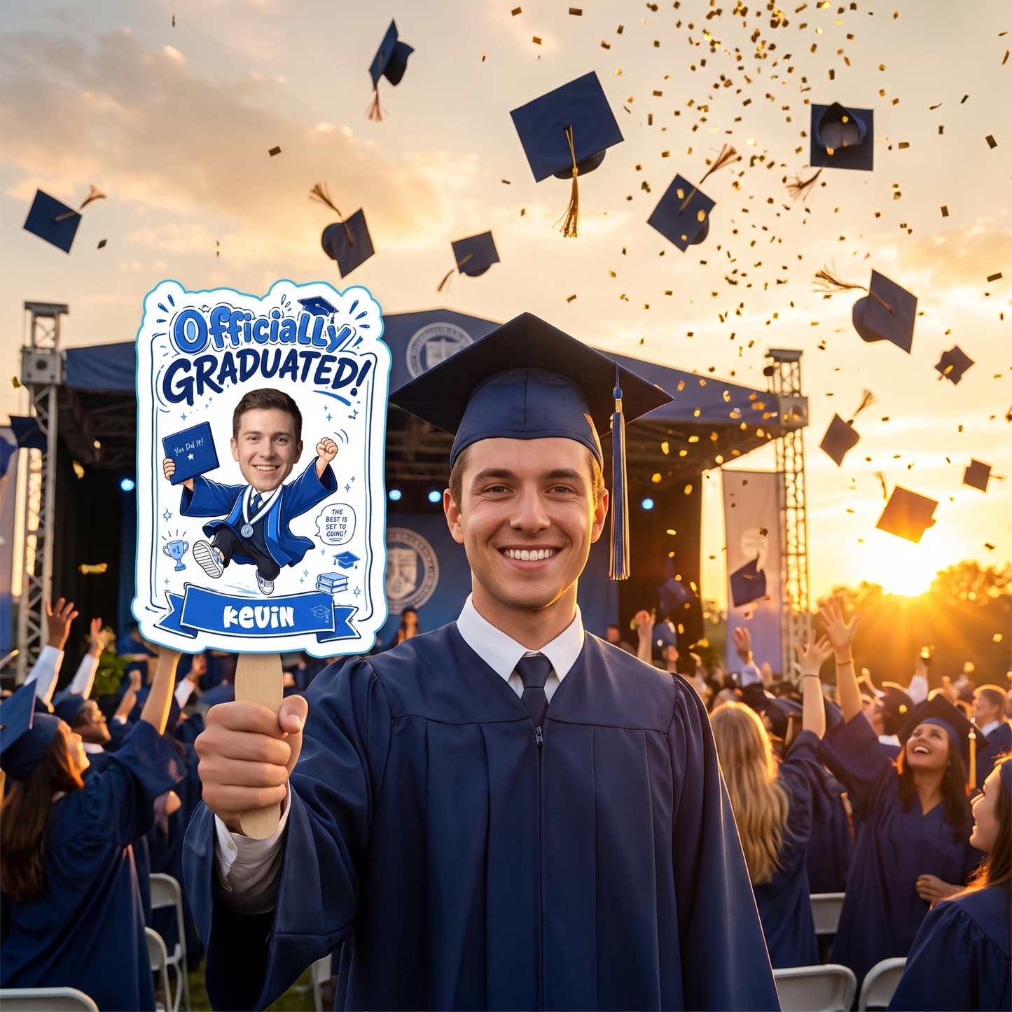 Personalized Officially Graduated Custom Shape Photo Hand Fan, Graduation Fan with Photo & Name