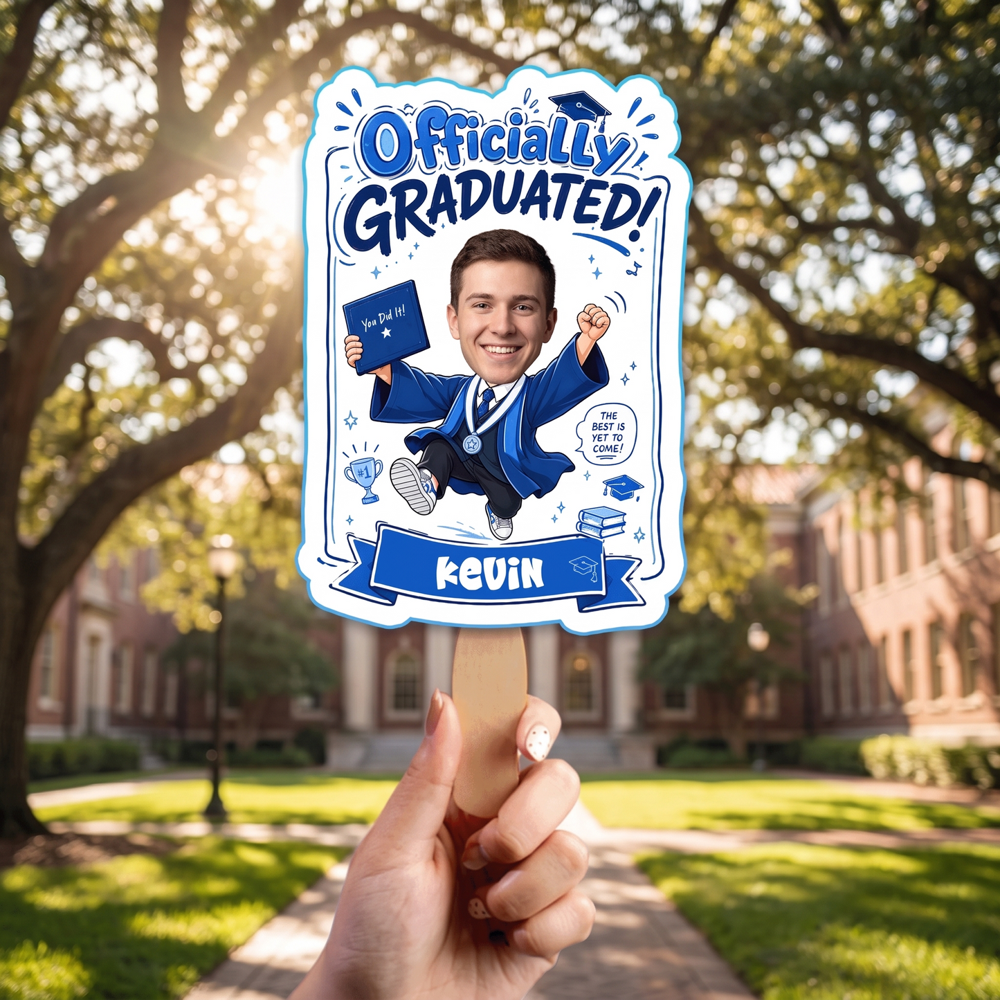 Personalized Officially Graduated Custom Shape Photo Hand Fan, Graduation Fan with Photo & Name