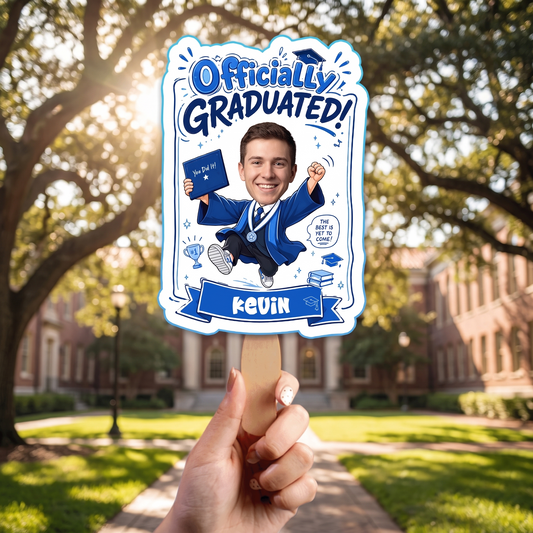 Personalized Officially Graduated Custom Shape Photo Hand Fan, Graduation Fan with Photo & Name