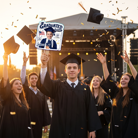 Graduated Cheers to the Future Custom Shape Photo Hand Fan with Photo, Name Graduation Party Fan