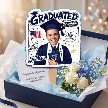 Graduated Cheers to the Future Custom Shape Photo Hand Fan with Photo, Name Graduation Party Fan