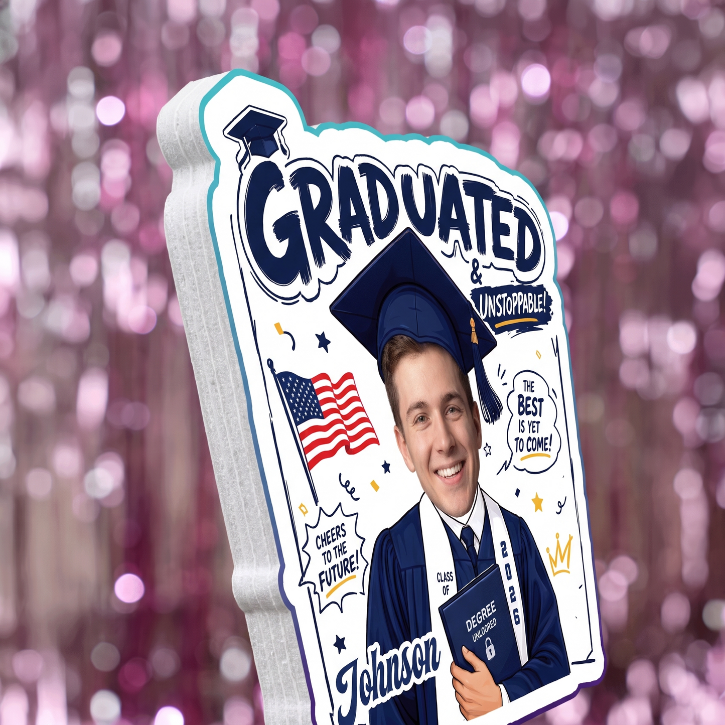 Graduated Cheers to the Future Custom Shape Photo Hand Fan with Photo, Name Graduation Party Fan
