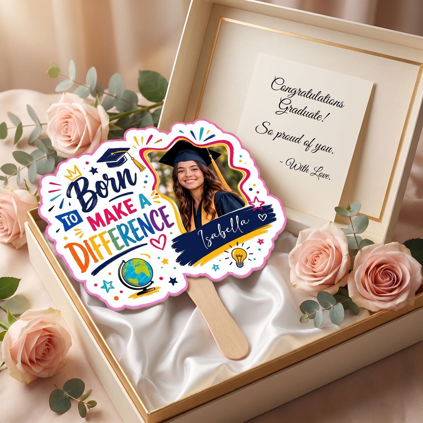 Born to Make a Difference Custom Shape Photo Hand Fan with Photo, Name Graduation Party Fan