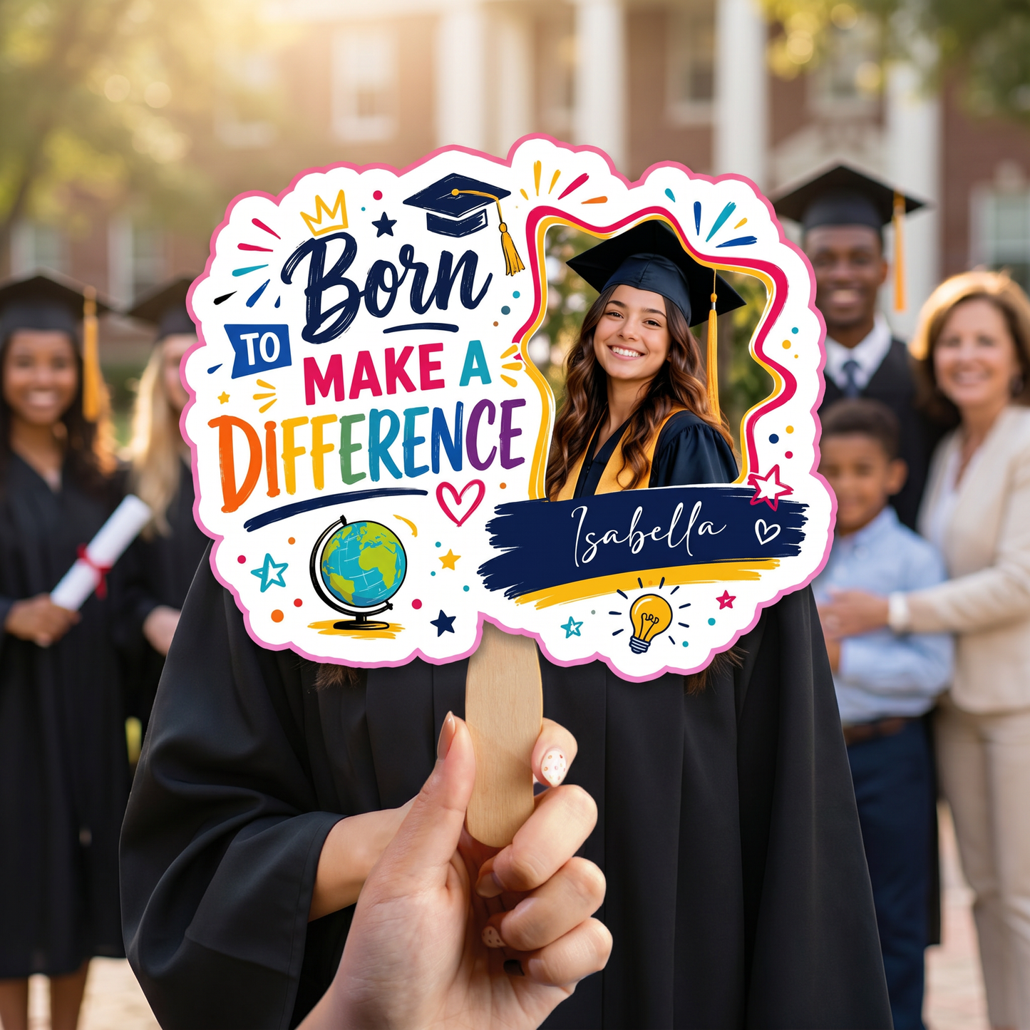 Born to Make a Difference Custom Shape Photo Hand Fan with Photo, Name Graduation Party Fan