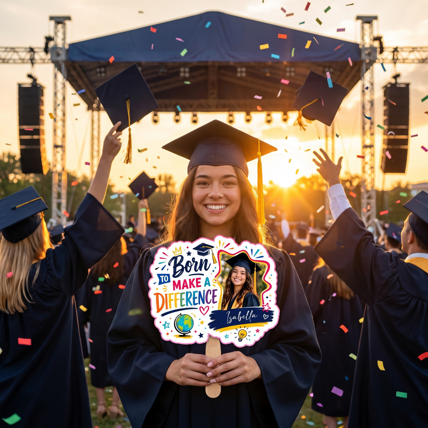 Born to Make a Difference Custom Shape Photo Hand Fan with Photo, Name Graduation Party Fan