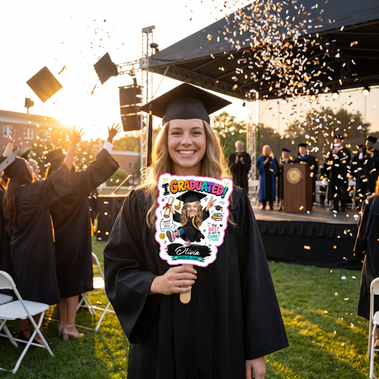 I Graduated Custom Name Custom Shape Hand Fan Graduation Party Fan