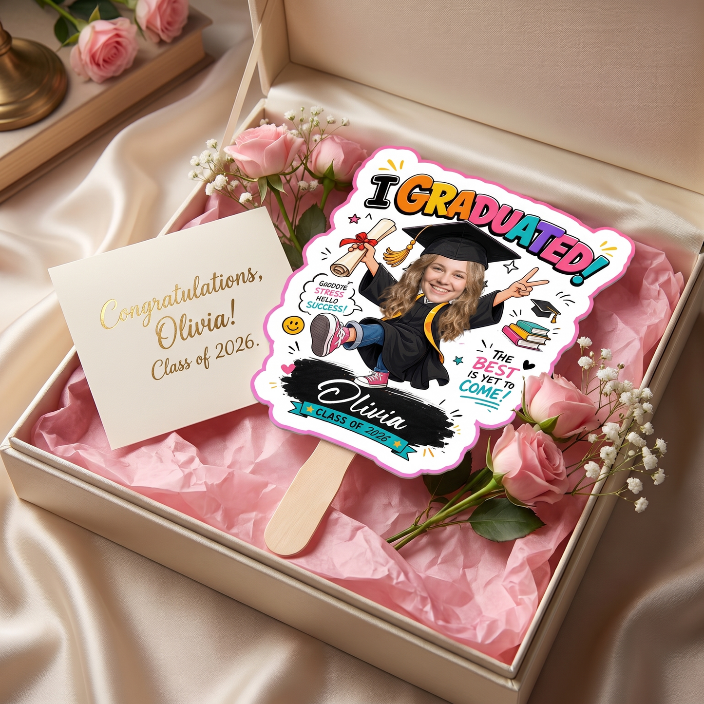 I Graduated Custom Name Custom Shape Hand Fan Graduation Party Fan