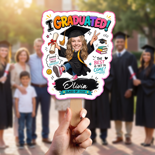 I Graduated Custom Name Custom Shape Hand Fan Graduation Party Fan