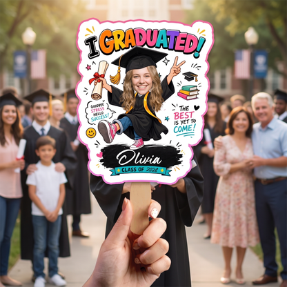 I Graduated Custom Name Custom Shape Hand Fan Graduation Party Fan