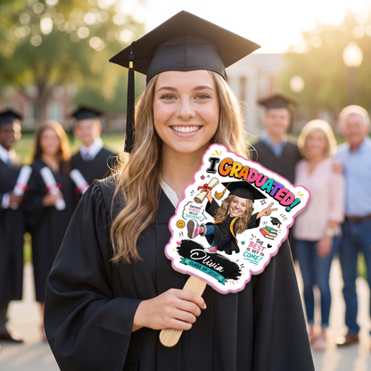 I Graduated Custom Name Custom Shape Hand Fan Graduation Party Fan