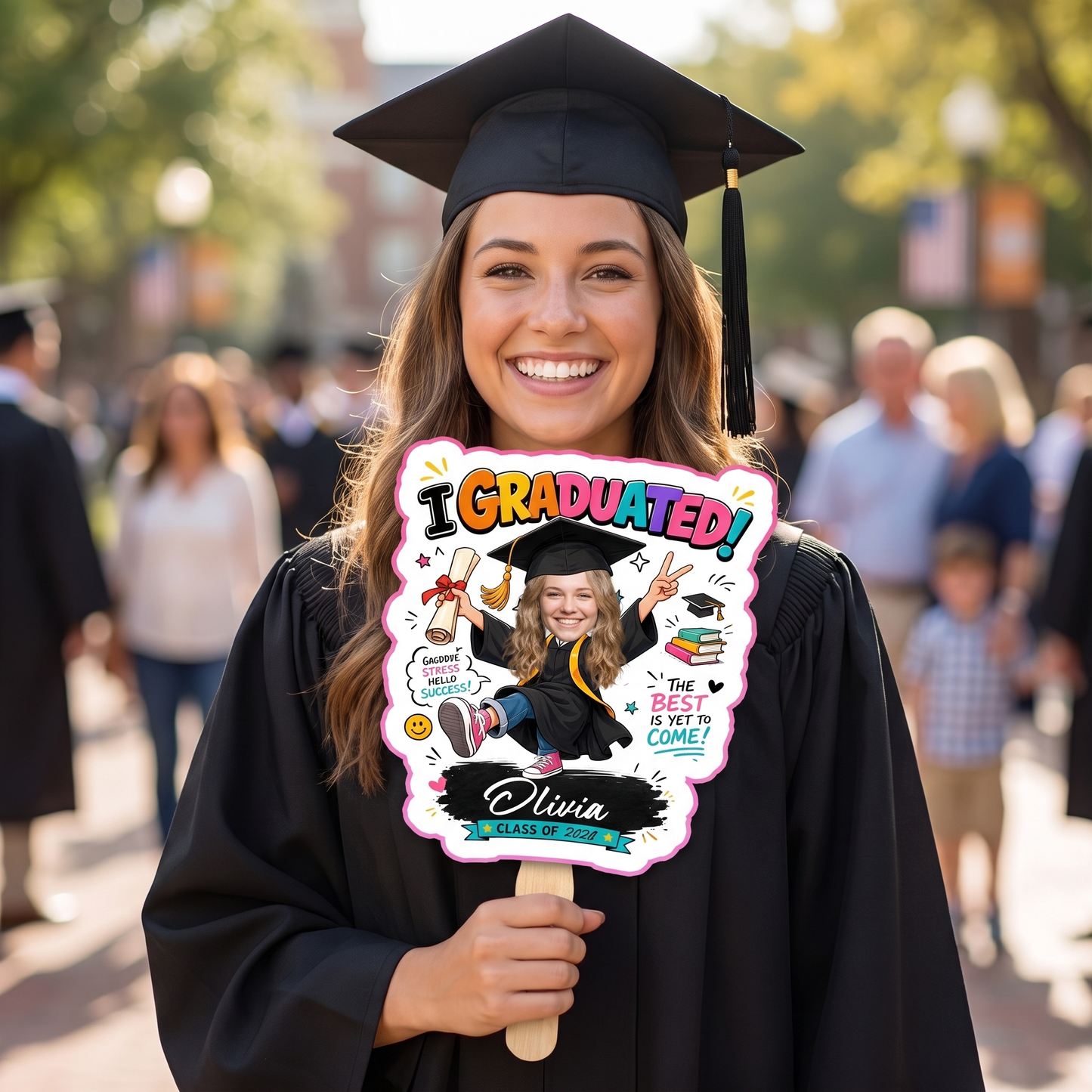 I Graduated Custom Name Custom Shape Hand Fan Graduation Party Fan