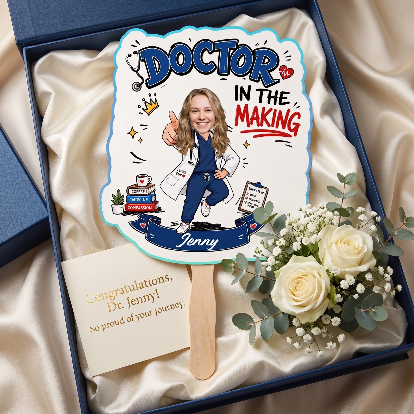 Personalized Doctor in the Making Custom Shape Photo Hand Fan, Graduation Fan with Photo & Name