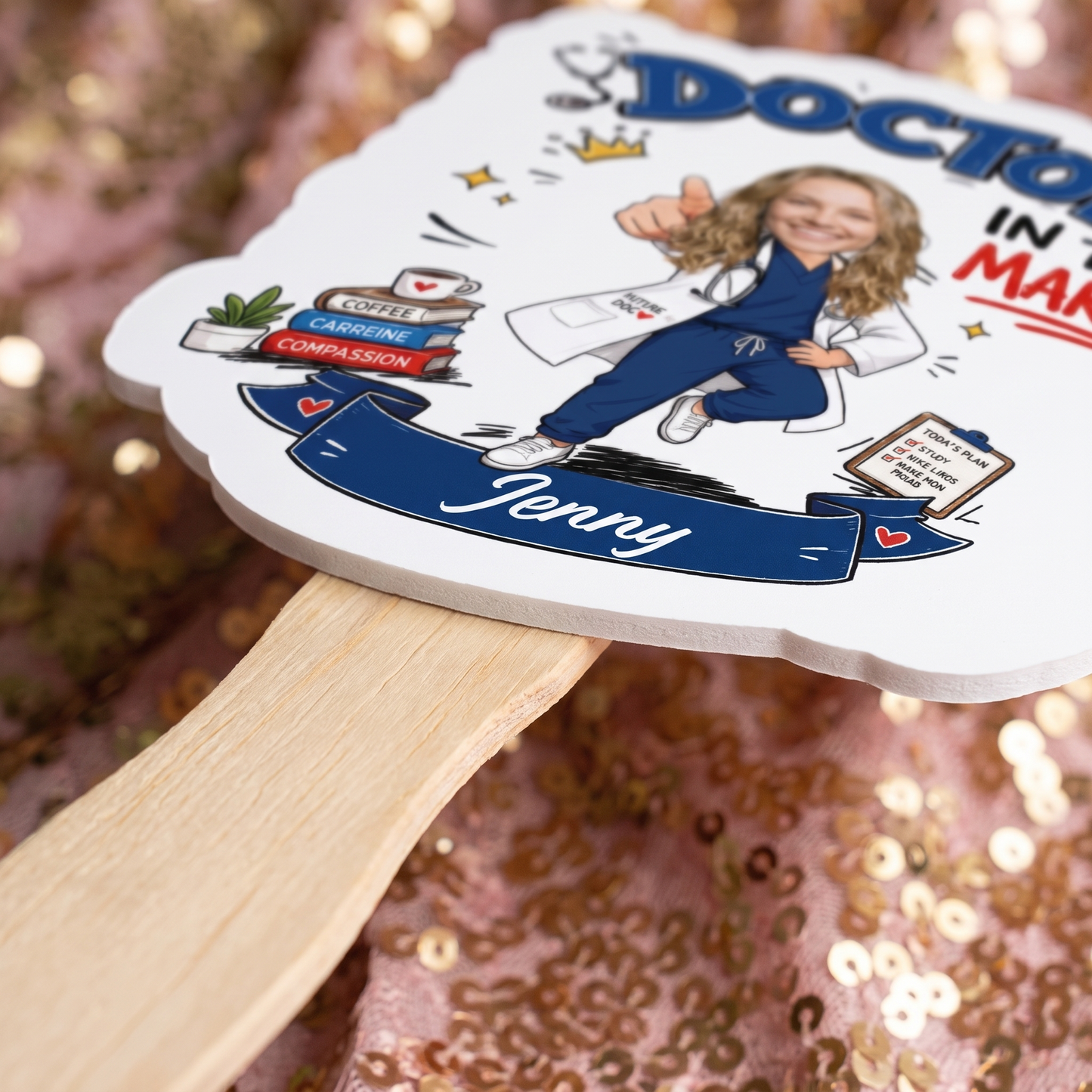 Personalized Doctor in the Making Custom Shape Photo Hand Fan, Graduation Fan with Photo & Name