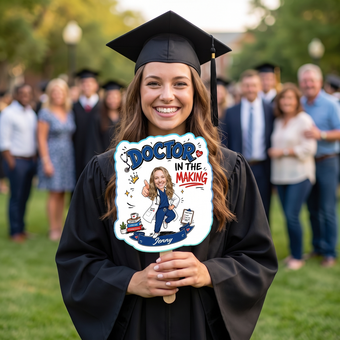 Personalized Doctor in the Making Custom Shape Photo Hand Fan, Graduation Fan with Photo & Name