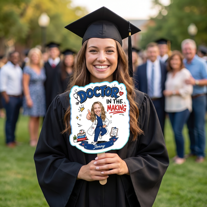 Personalized Doctor in the Making Custom Shape Photo Hand Fan, Graduation Fan with Photo & Name