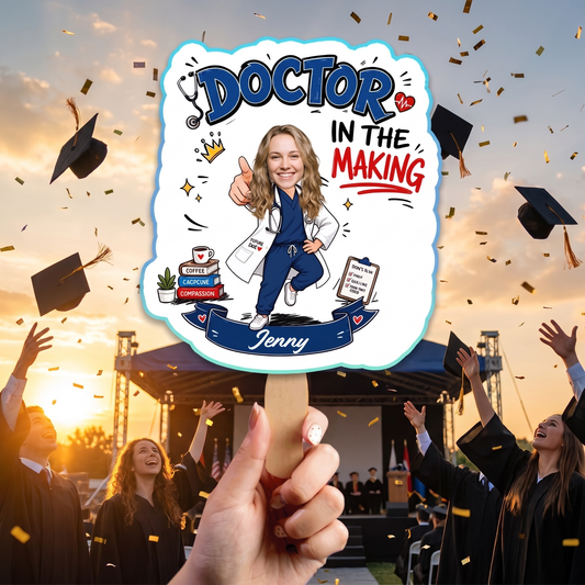 Personalized Doctor in the Making Custom Shape Photo Hand Fan, Graduation Fan with Photo & Name