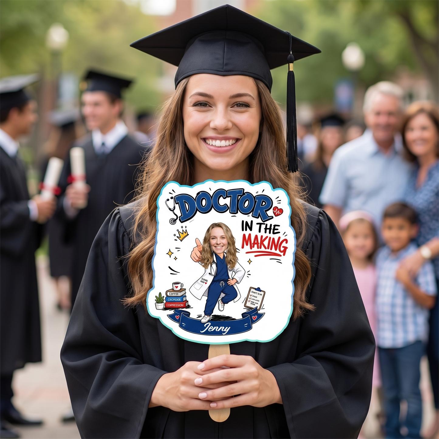 Personalized Doctor in the Making Custom Shape Photo Hand Fan, Graduation Fan with Photo & Name