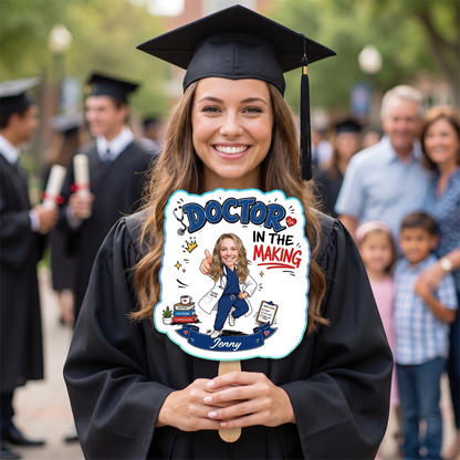 Personalized Doctor in the Making Custom Shape Photo Hand Fan, Graduation Fan with Photo & Name