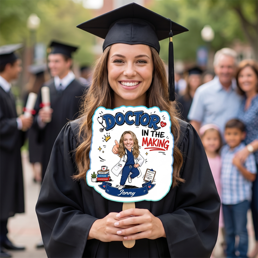 Personalized Doctor in the Making Custom Shape Photo Hand Fan, Graduation Fan with Photo & Name